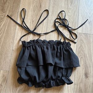 Women’s Black Tie-Shoulder Ruffle Crop Top